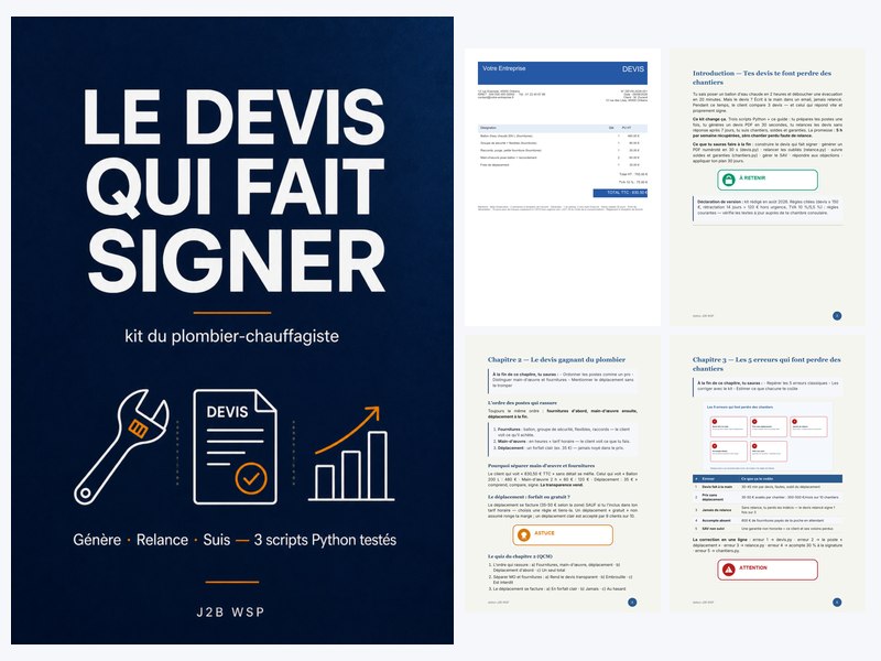 Kit « Devis sans prise de tête » — 3 scripts Python testés + guide du plombier-chauffagiste (KIT-001)